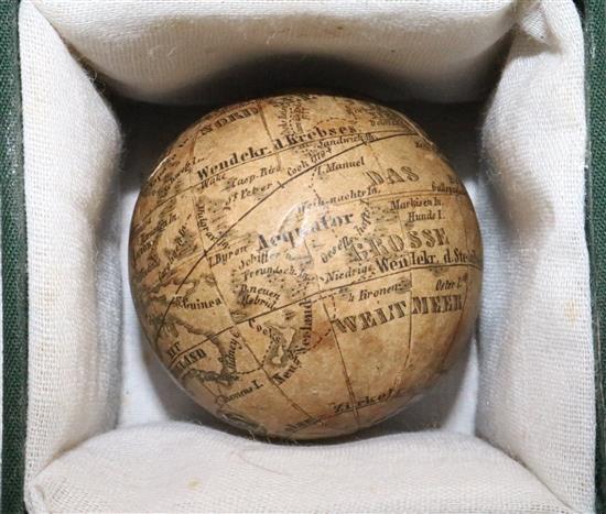 An early 19th century German pocket globe, possibly by Bauer for Sterne, 1.5in.